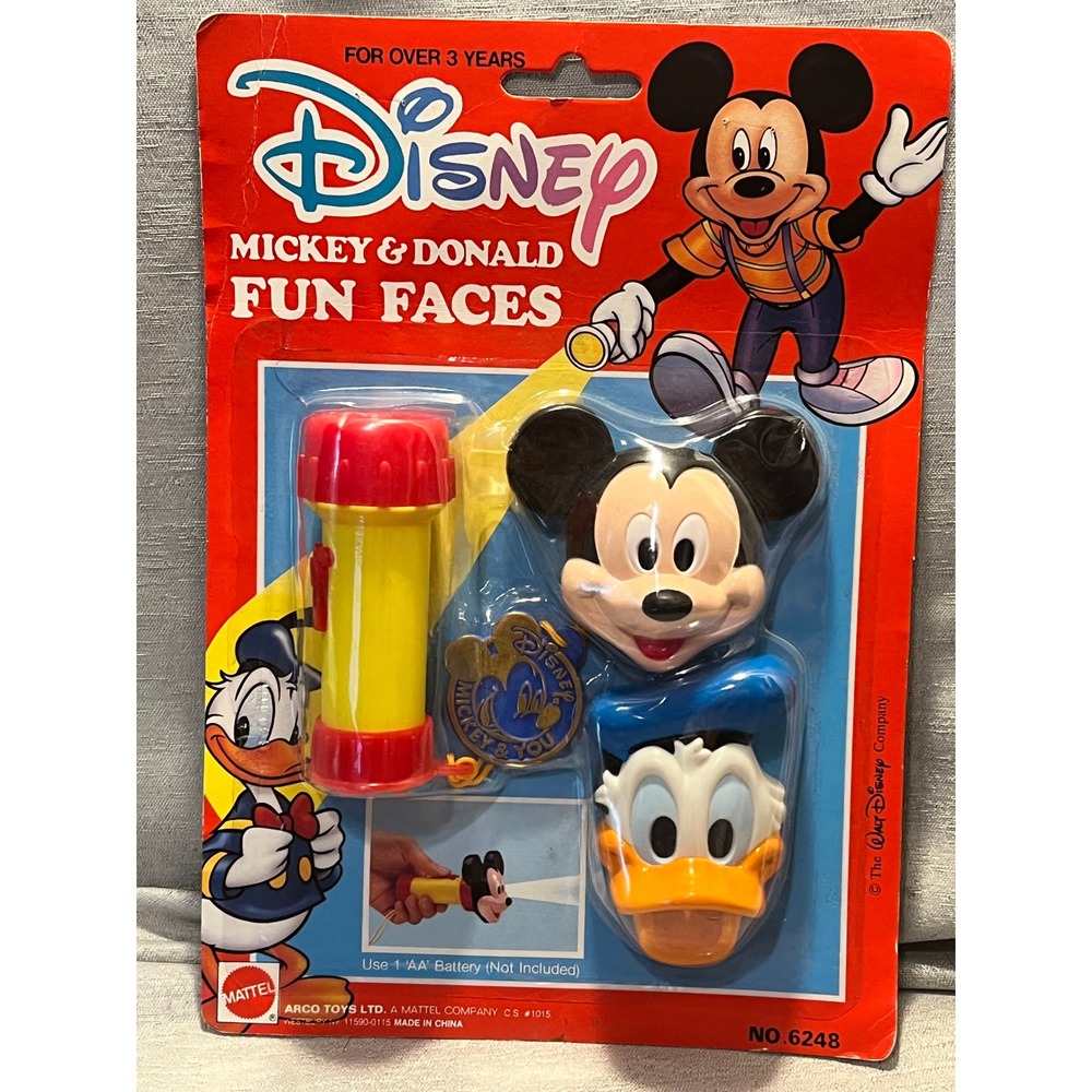 Vintage Disney Mickey & Donald Fun Faces Flashlight Toy Mattel Arco 6248 NIP